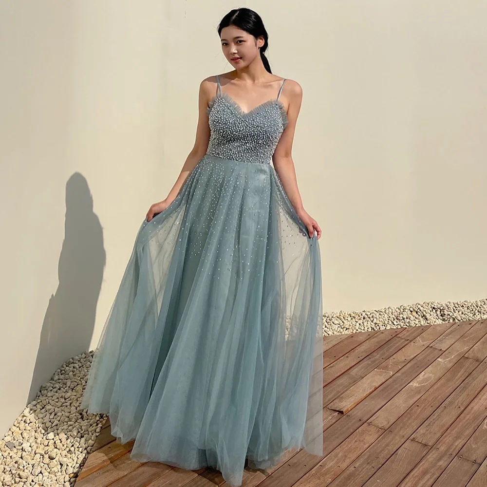 

Serendipity Evening Dress Korea Formal Occasion Floor-Length A-Line Spaghtti Strap Elegant Beading Ceremony Prom Gown For Women