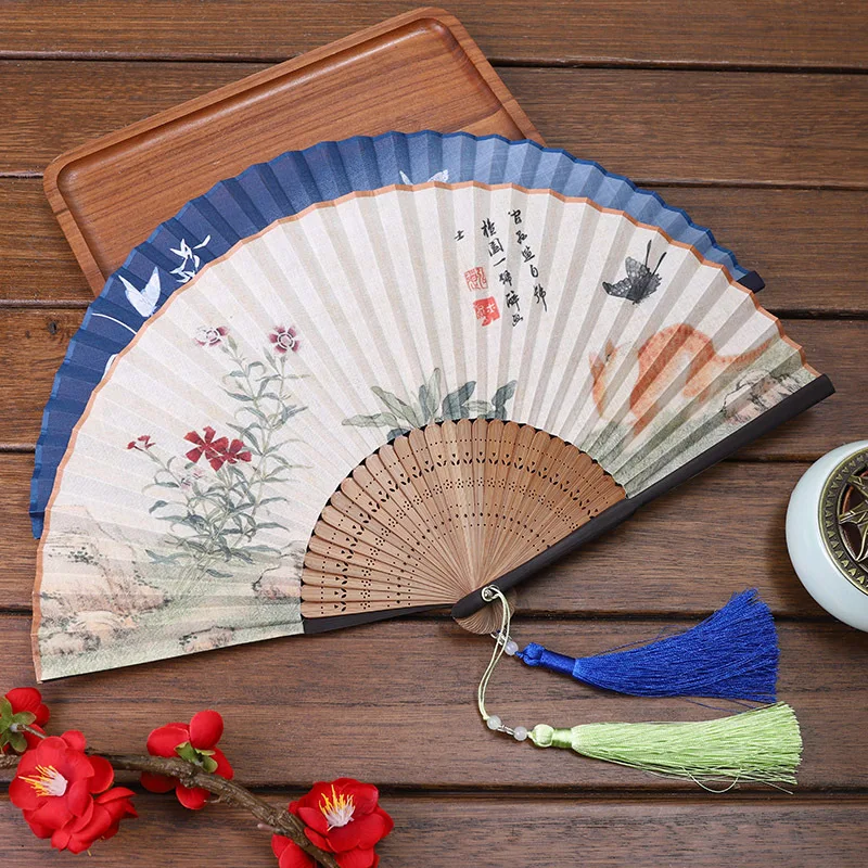 Ручной складной веер для украшения дома льняные танцевальные вееры антикварная