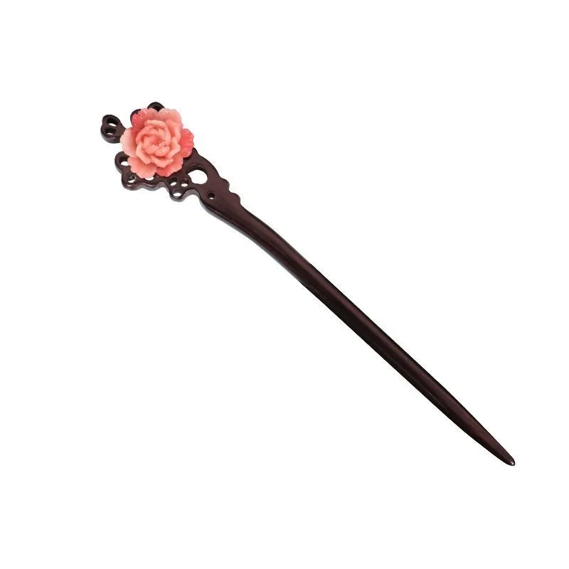 

Antiquity Hair Clasp Handmade Ornament Peony Hairpin Updo Ancient Style Wooden Hairpin