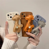 cute giraffe wrist strap holder stand case for iphone 13 11 12 pro max xs xr x 7 8 plus soft protective back cover funda