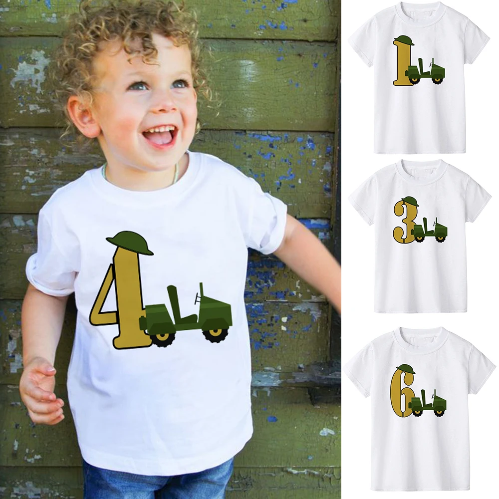 Truck Birthday Baby Boys Tshirt Fashion Short Sleeve Infant Boys Clothes Kid Graphics Summer Top Happy Birthday 1-6 Years gifrt