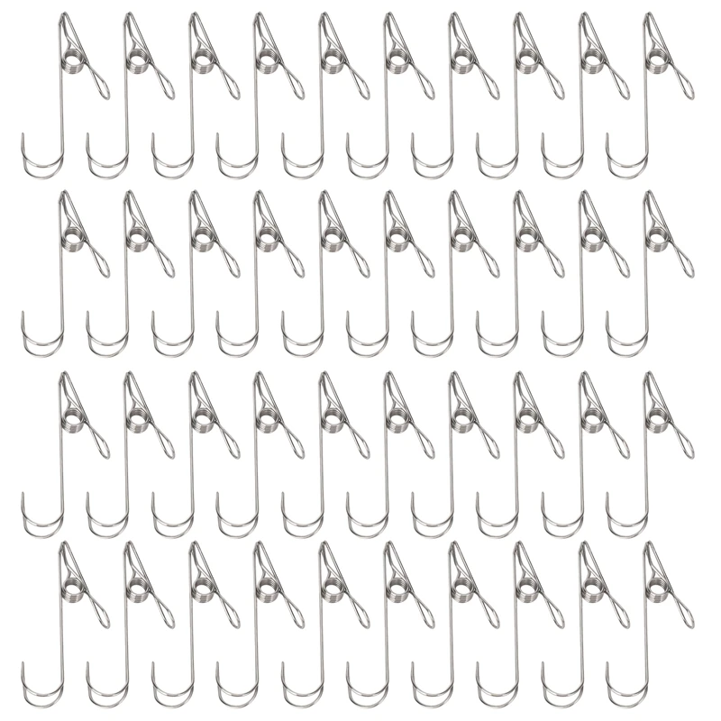 

40PC Stainless Steel Metal Long Tail Clip with Hooks Clothes Pins Hanging Universal Clips for Kitchen Bathroom Office
