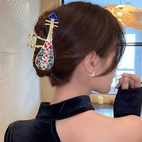 new pearl flower cloud peking opera pipa barrettes chinese style back head shark clip hair claw headdress female tiara hair pins