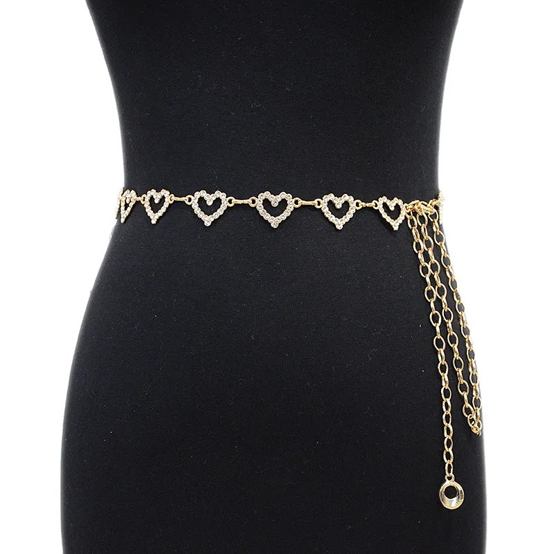 

New 2022 Summer Ladies Fashion Rhinestone Love Buckle Metal Thin Waist Chain Skirt Coat Decoration belts for women luxury