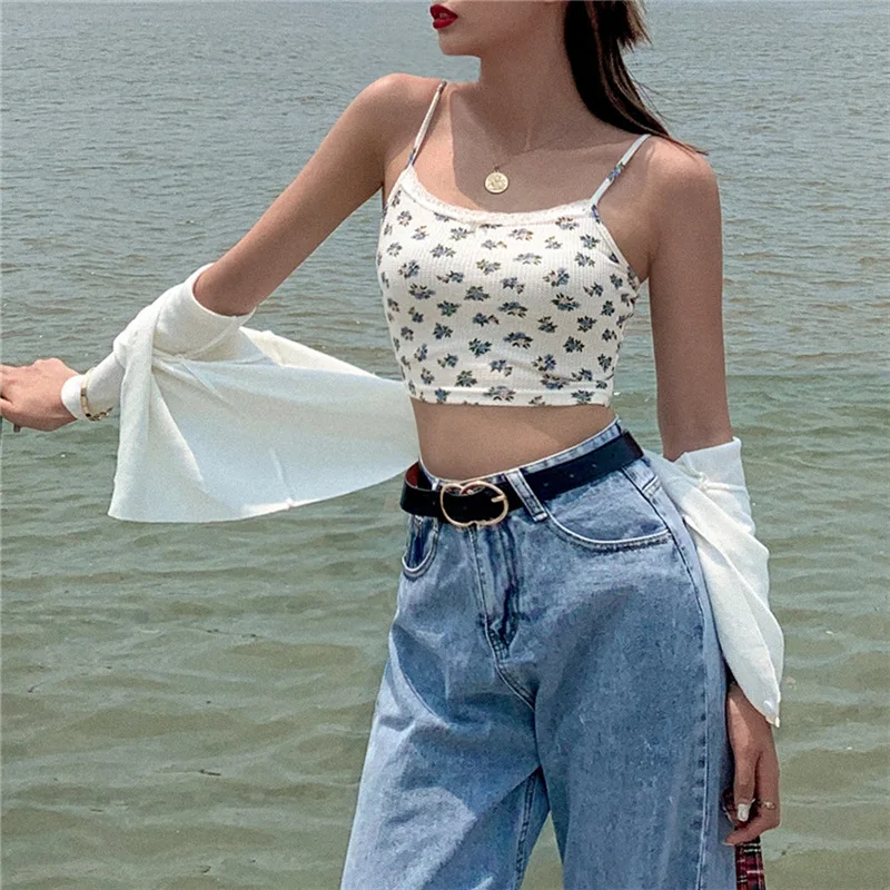 Женский короткий топ с цветочным принтом кружевная Винтажная футболка в