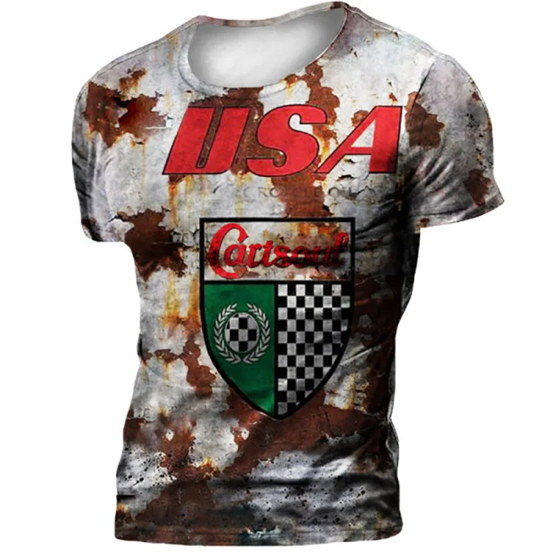 

Футболка мужская оверсайз с 3D-принтом, винтажная тенниска с принтом флага США, свободная майка из полиэстера в стиле хип-хоп, с круглым вырез...