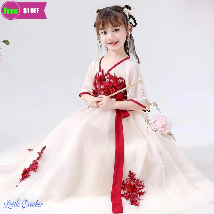 Детский топ + юбка ханьфу в Восточном китайском стиле ретро костюм для косплея