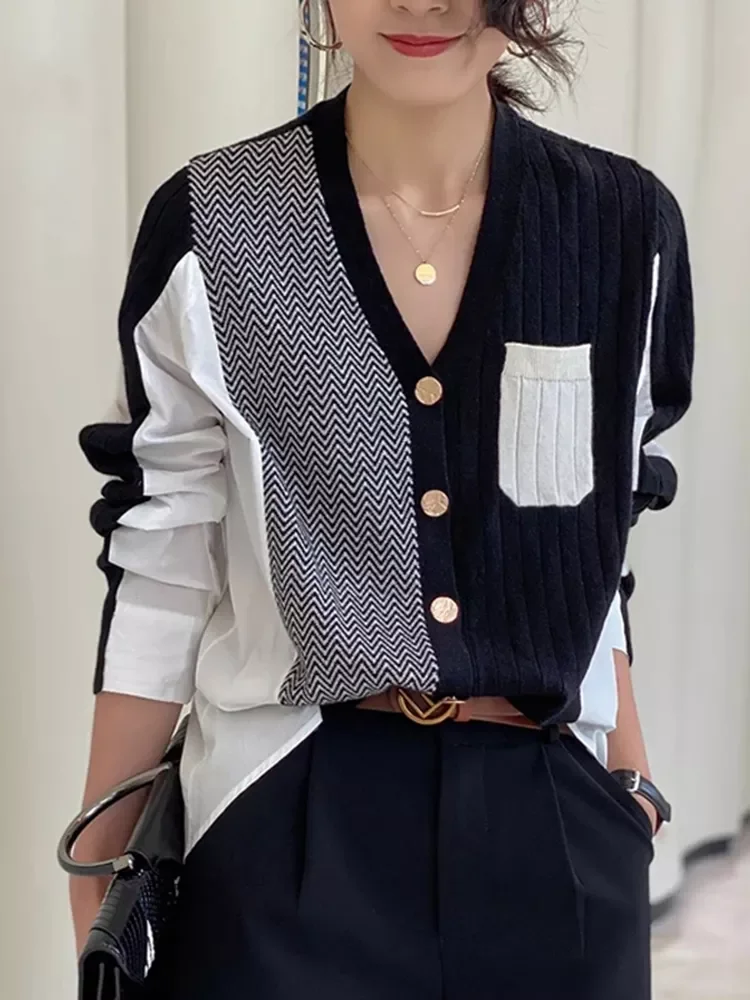

Zoki Patchwork Women Cardigans Sweater Fashion Irregular Autumn Knitted Buttons Chic Korean Loose Winter Female Long Sleeve Tops