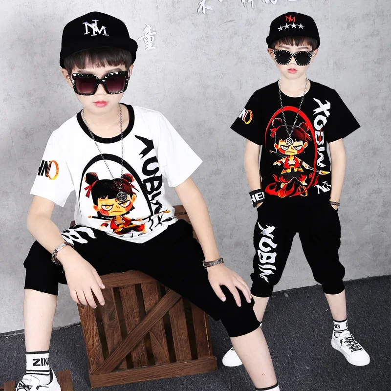 

2023 Summer Kids Clothes Sets for Boys Cartoon T-shirt & Pants Teen Children Short Sleeve Sport Suit 4 6 8 10 12 Year