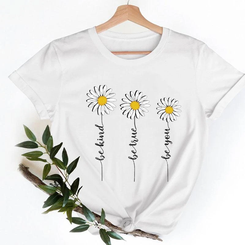 

Cartoon Clothes Short Sleeve Ladies Fashion Casual Clothing Women Flower Daisy Love Trend T-shirts Female Tee Graphic Tshirt