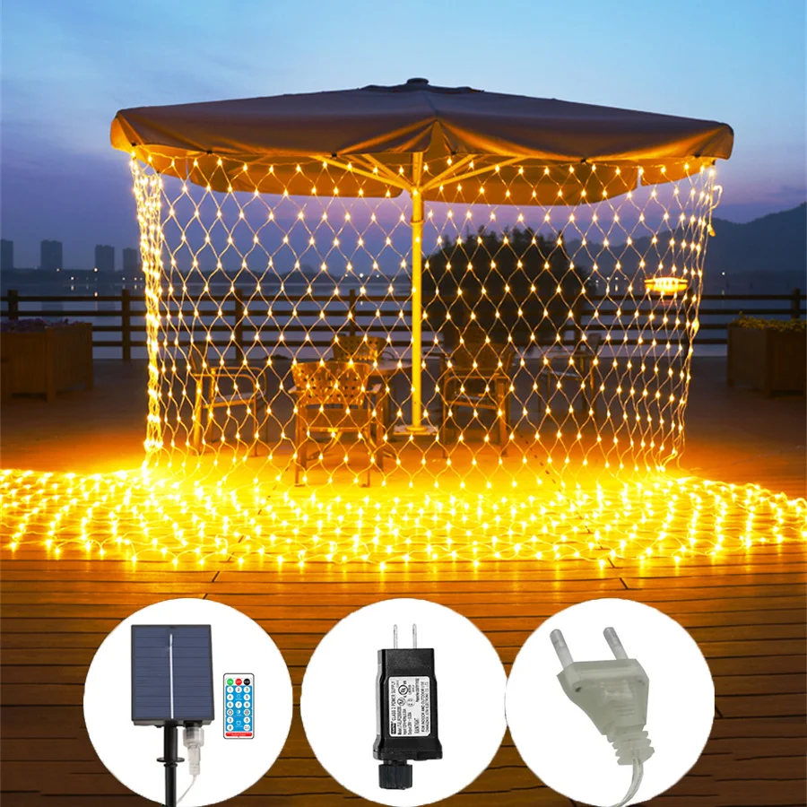 

Solar Christmas Net Light Outdoor Window Curtain String Light Solar Led Mesh Light Garland For Garden Patio Tree Decoration