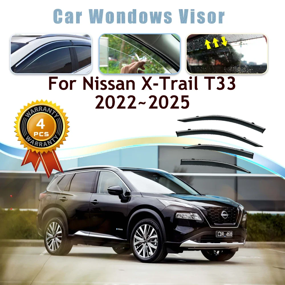 

4 шт. автомобильные оконные козырьки для Nissan X-Trail Rogue e-power T33 2022 ~ 2025 дождевая защита от снега дефлектор лобовые стекла автоаксессуары