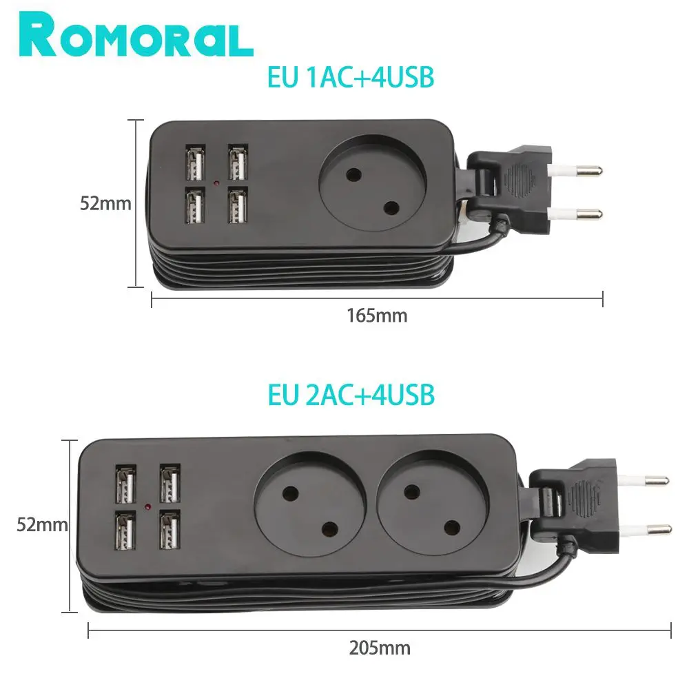 1.5M EU Plug Power Strip Socket Travel Power Strip Portable Extension 4 USB Port Charger 1200W 250V HUB German PD Special Jack