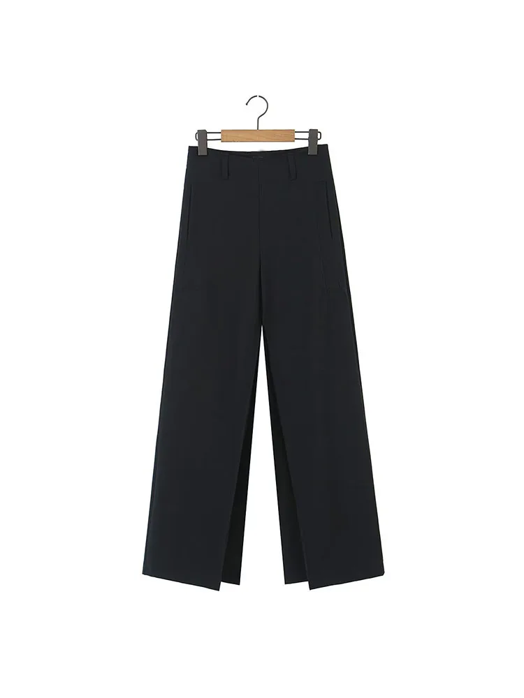 

BSK&ZA&TRF Women 2023 New Fashion Split design Side Pocket loose flare Pants Vintage High Waist Zipper Fly Female Trousers Mujer