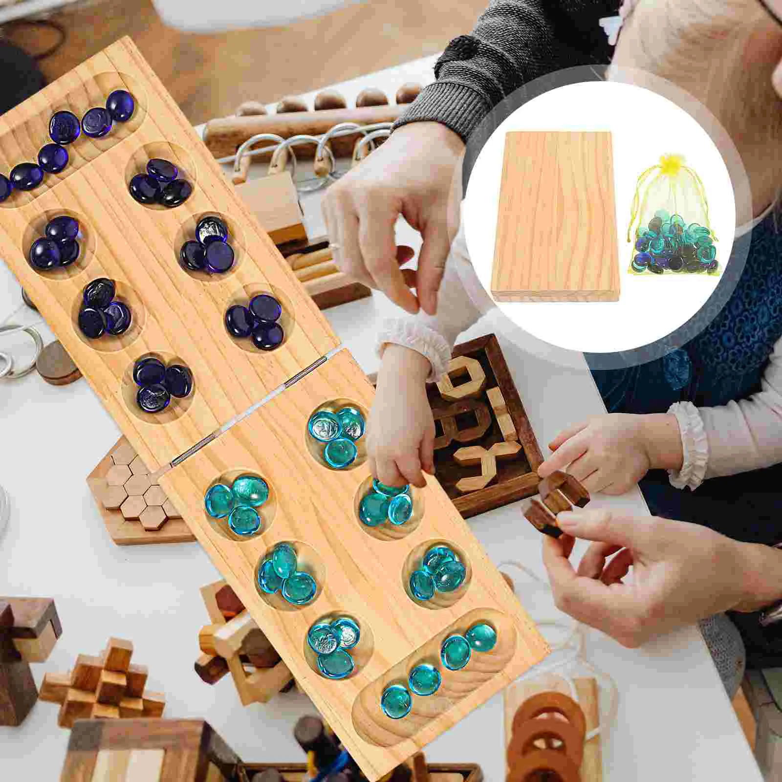 

Mancala Logic Training Chess Multicolor Children Kids Toy Wooden Gemstone Travel
