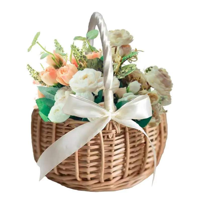 

Hangings Woven Storage Basket Wicker Storage Baskets With Handle Decorative Handmade Woven Basket For Fruit Plant Flower Desktop