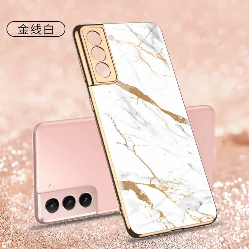 

Plating Marble Tempered Glass Case For Samsung Galaxy S21 Plus 5G Case Soft TPU Frame Hard Glass Back Cover For S21 Ultra