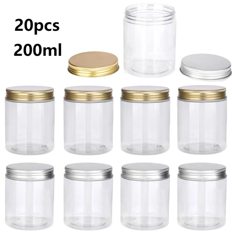 

20pcs 200ml Empty Plastic Jars PET Clear Jar Cosmetic Face Cream Container Nut Candy Grain Storage Jar Home Kitchen Supplies