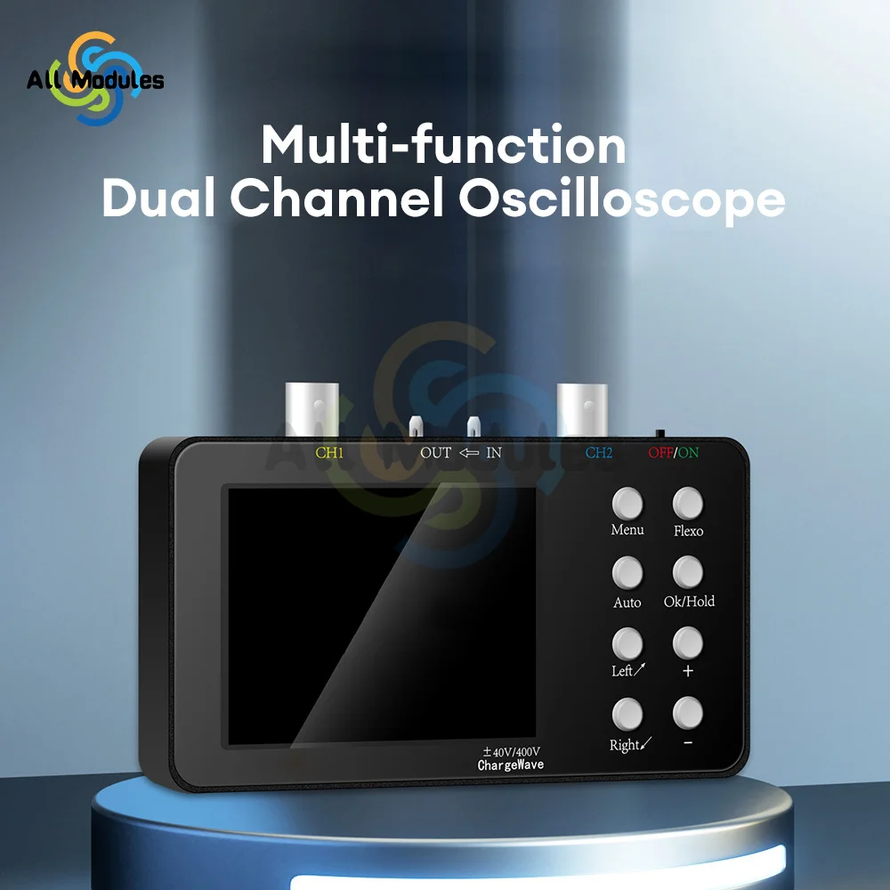 

Digital Oscilloscope with 2 Channels 10Mhz Bandwidth Signal Generator 2.5KSa/S Sampling Rate 3.2inch LCD Backlight Display