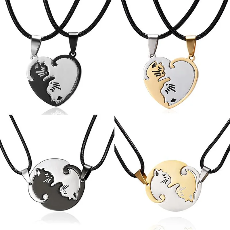 Парные подвески ожерелье для пары кошек черное белое круглое из нержавеющей