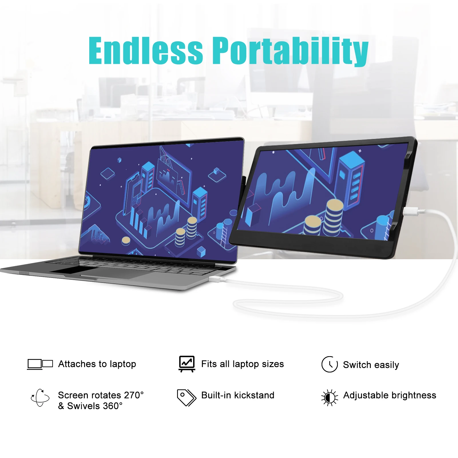 Монитор игровой портативный 11 6 дюйма 1366x76 8 портов USB Type-C HDMI |