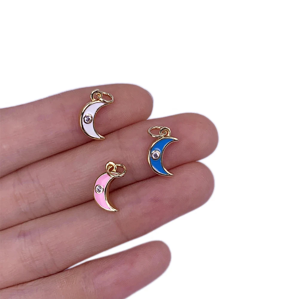 

2023 New Fashion Mini Moon Enamel Simple Pendant CZ Copper Plated Necklace Earrings Accessories For DIY Women Jewelry Making