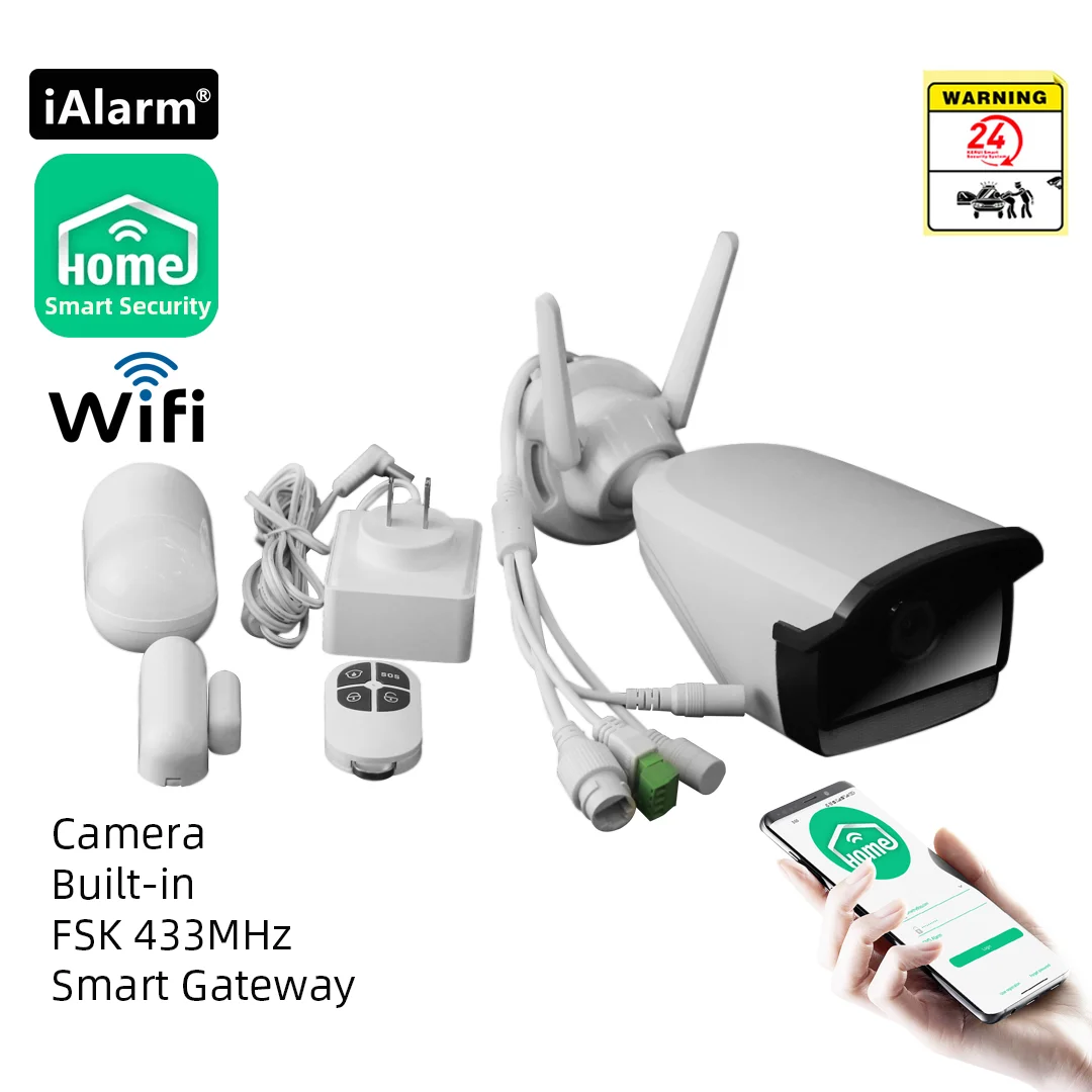 iAlarm WiFi Alarm Gateway Host System 433MHz Home Burglar Smart Security Alarm 2MP HD Camera Door Sensor Infrared Detector