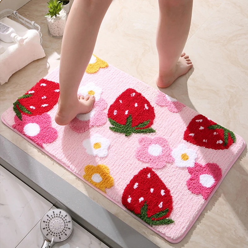 cute strawberry floor mat non slip bath mat bedroom hallway entrance door mat toilet absorbent rug mats flower foot mat carpet free global shipping