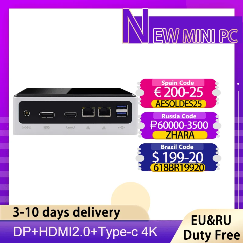 

TOP Intel i7-10510U i5 10310U Quad Core Mini PC 2 * DDR4 2 * Lan M.2 SSD NUC Win 10 WiFi HDMI тонкий компьютер UHD Graphics 4K TV Box