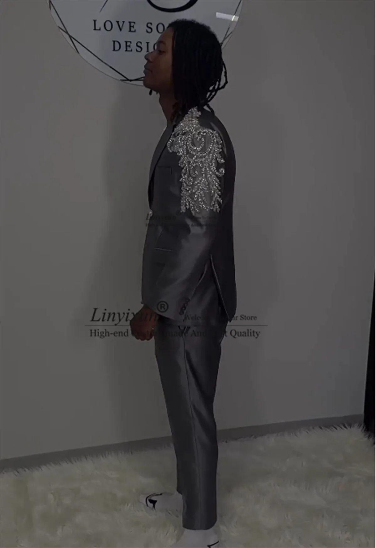 Роскошные мужские костюмы из бисера и кристаллов серые Свадебные смокинги для