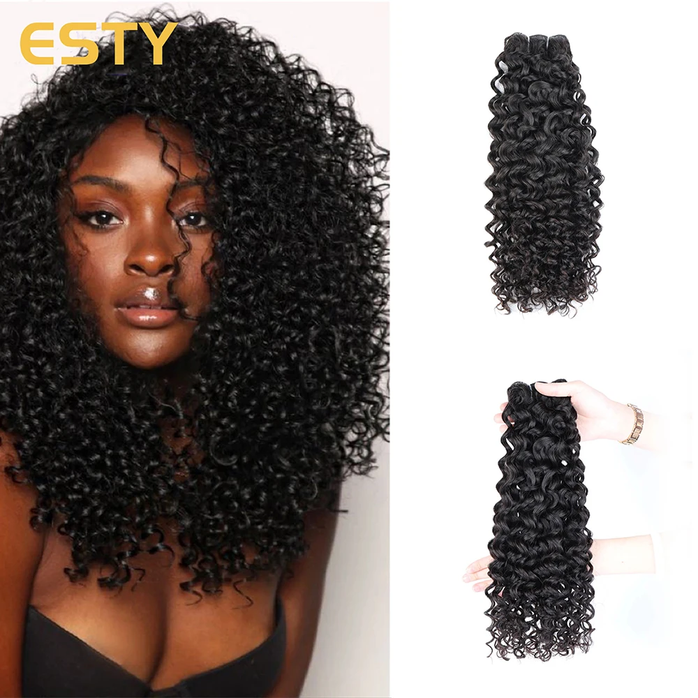 Esty Hair  Double Drawn Mongolian Water Wave Human Hair Bundles 10A Double Drawn Curly Wave Brazilian Hair 100% Virgin Human Hai