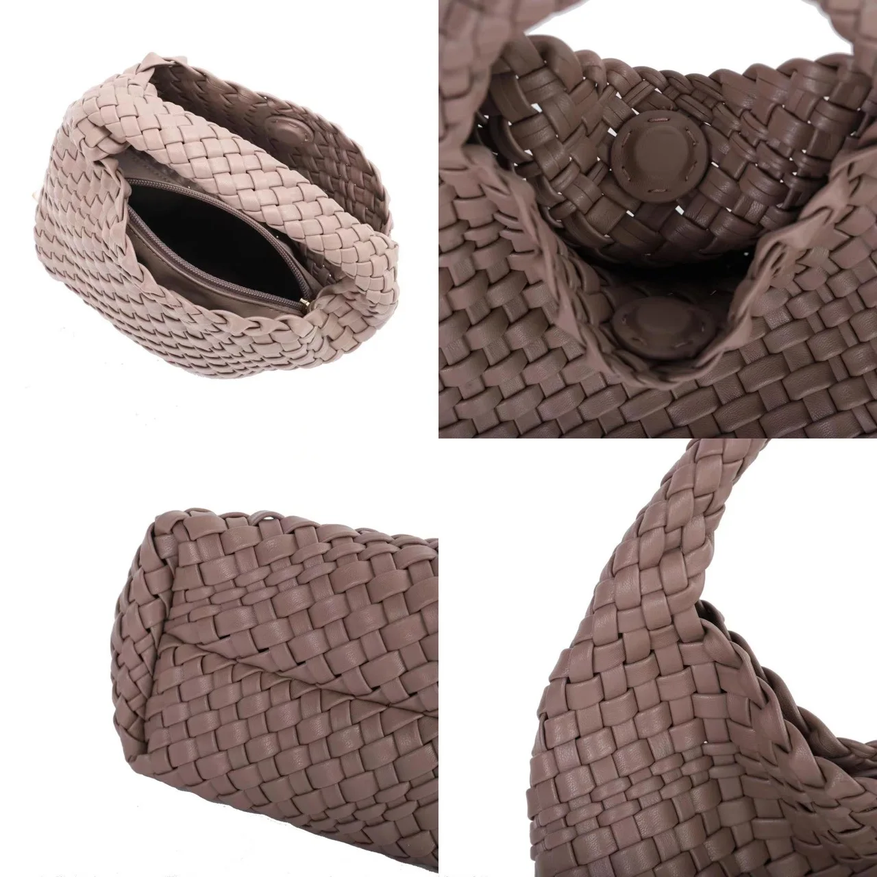 Rejolly Women Vegan Leather Hand-Woven Tote Handbag Fashion Shoulder Top-handle Bag All-Match Underarm Bag with Purse