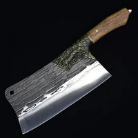 longquan kitchen knife copper kirin decor 9 inch handmade forged sharp butcher slicing cleaver knife for cutting vegetables meat