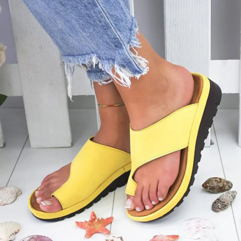 

Women PU Leather Shoes Comfy Platform Flat Sole Ladies Casual Soft Big Toe Foot Correction Sandal Orthopedic Bunion Corrector