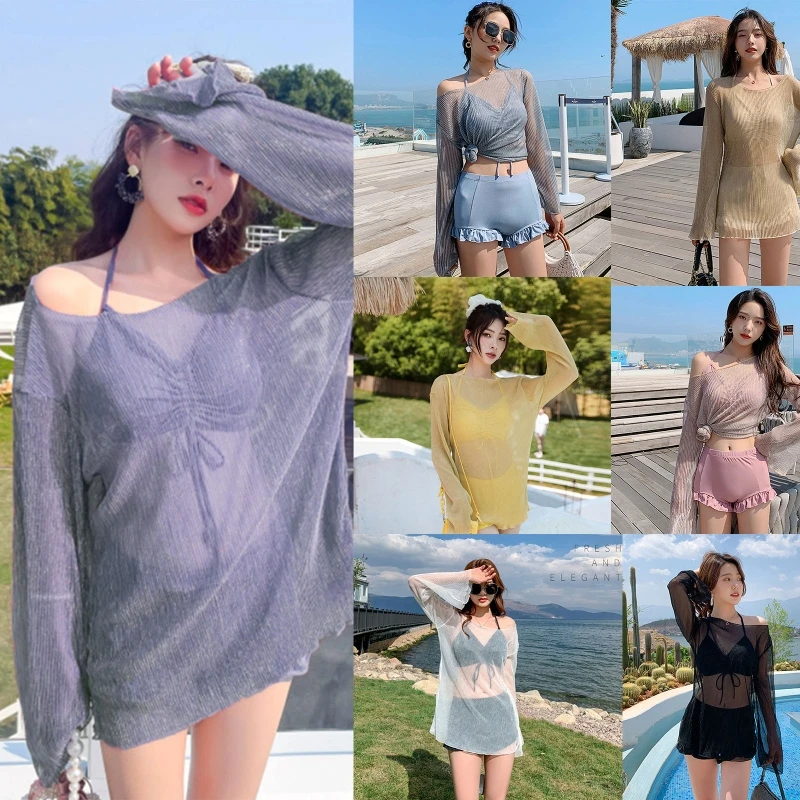 

Three-pieces Female Bikini with Cover-ups Knotted Sexy Bathing Suit Solid Color Beachwear Popular Split Strappy Swimwear