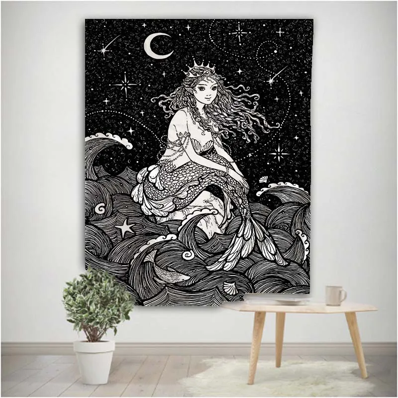 

Moon and Mermaids tapestry Mandala Wall hanging Tapestry Hippie Home Boho Decor mandala Wall Tapestry