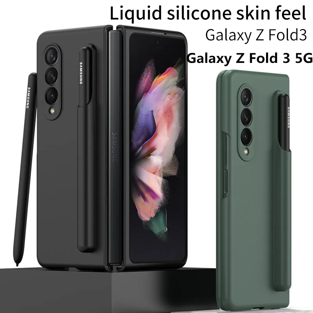 

GKK liquid Silicone Soft Cover For Samsung Galaxy Z Fold 3 5G Case With Fold Edition Pen Slot Skin-Feeling Case For Galaxy Fold3