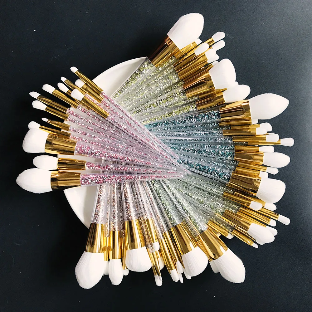 

13pcs crystal makeup brushes plastic handle synthetic hair super sofy fine glitter make up brush set