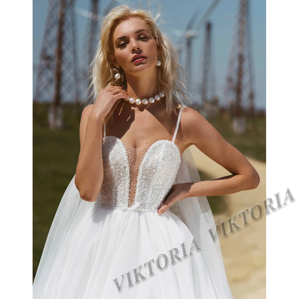 

VIKTORIA Boho Wedding Dresses Beaded Ribbons Spaghetti Straps For Women 2023 Bridal A-LINE Tulle Vestidos De Novia Made To Order