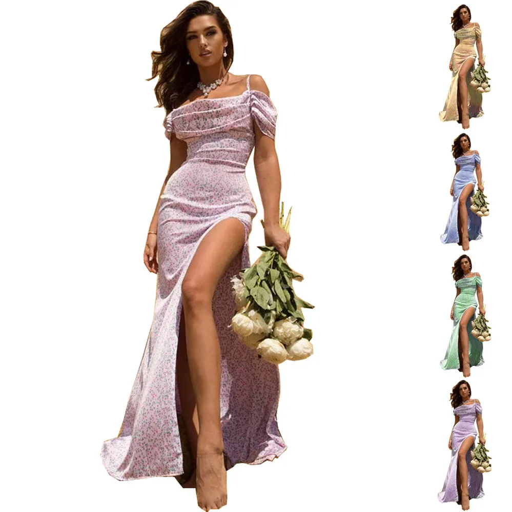 

Women Flowers Straps Dress Sleeveless French Casual Fashion High Waist Dress Ladies Summer