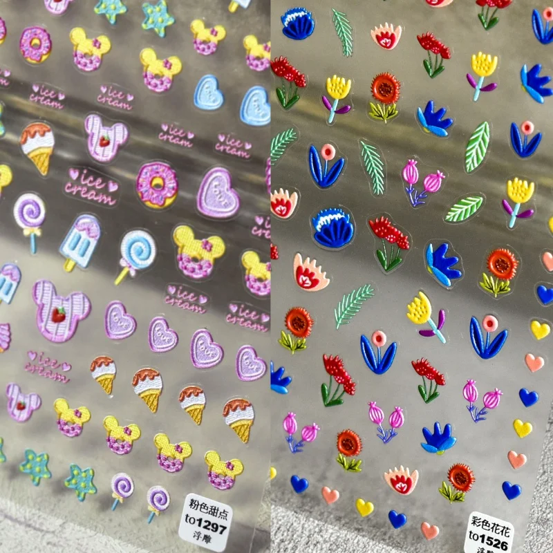 Рельефные стильные клейкие милые наклейки для ногтей популярные японские