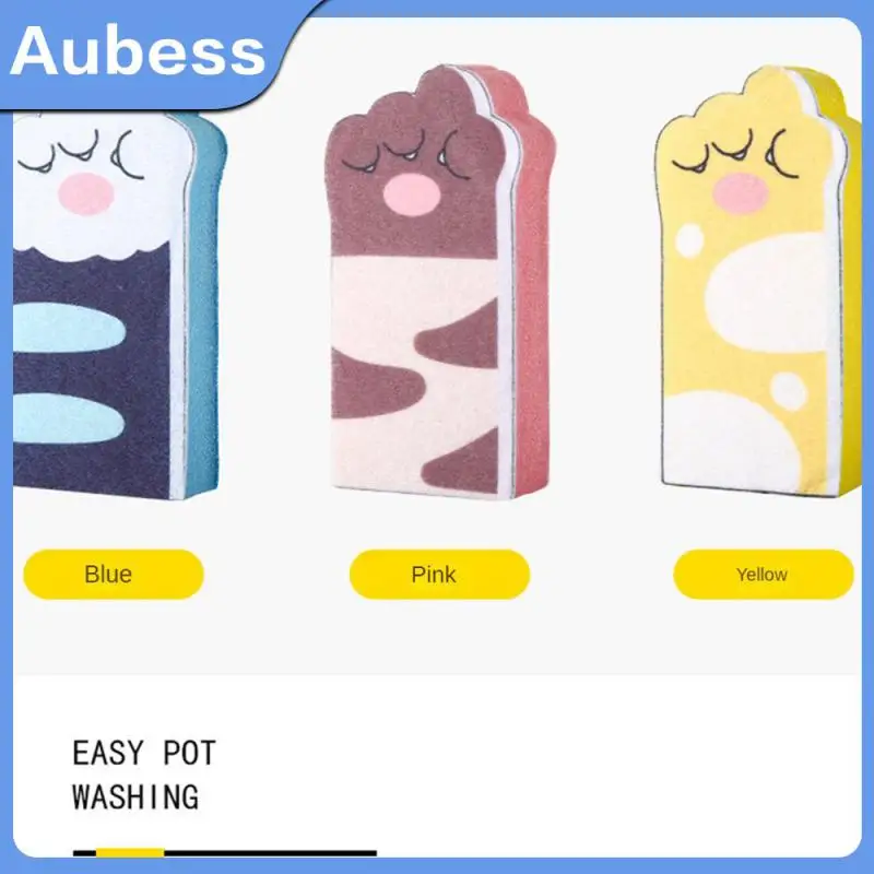 

Cat Claw Pattern Dishwashing Sponge Cloth Portable New Household Scouring Pad High Quality For Kitchen Small Kitchen Wipe Cute