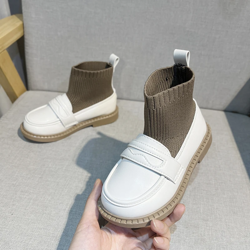 

Warm Children's Snow Boots Girls' Cotton Shoes Solid Colour Flat Bottom Winter Boots Soft Leather Princess Fashion Riding Shoes