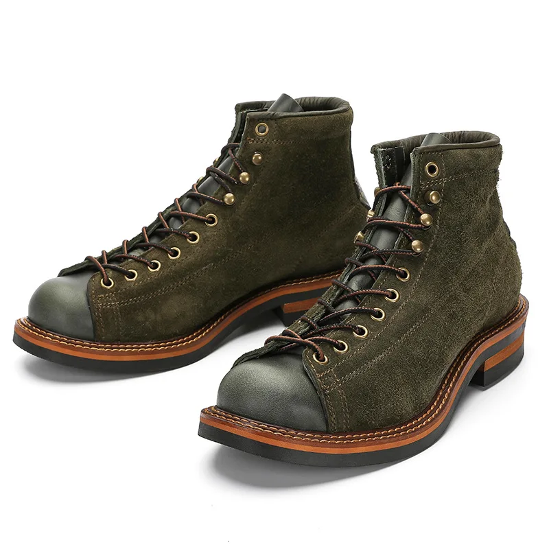 Фото Винтажные мужские мотоциклетные ботинки из натуральной кожи Goodyear, высокие броги, ковбойские ботинки до середины икры, челси №5