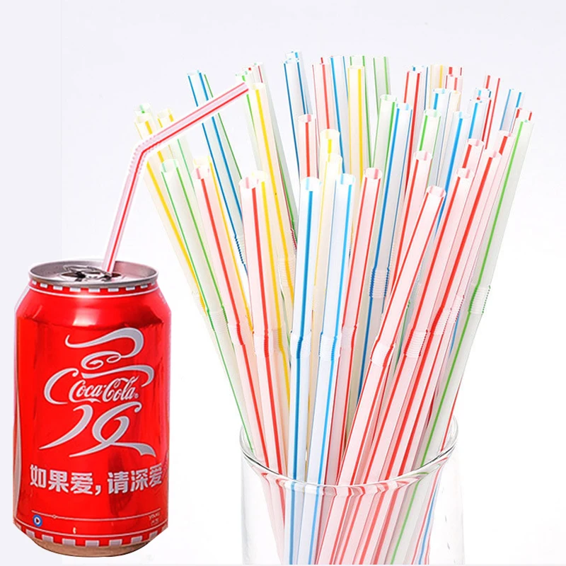 

100-500Pcs Disposable Elbow Plastic Straws Kitchenware Bar Party Event Alike Supplies Striped Bendable Cocktail Drinking Straws