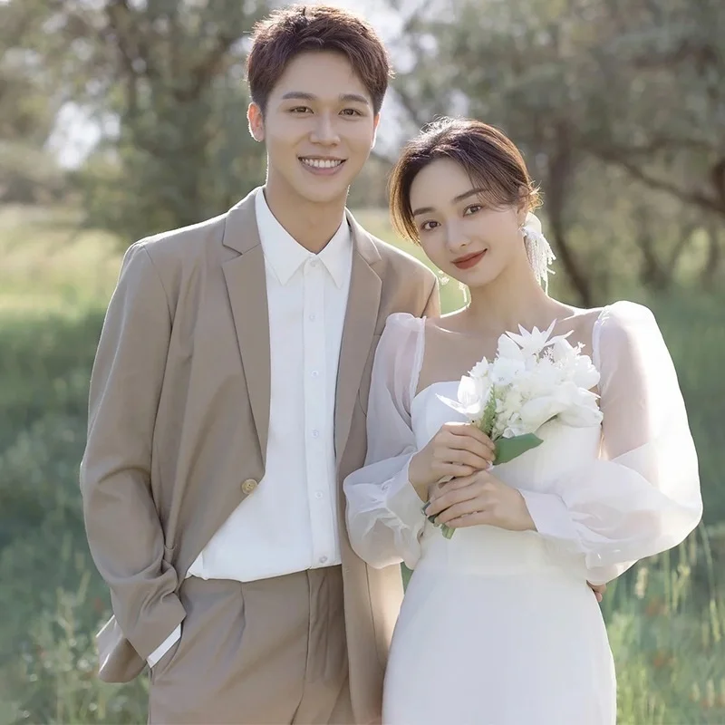

Bride Dresses Korean Photography Wedding Dress White Simple Slim Evening Dress Fishtail Satin Evening Dress