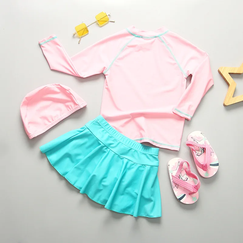 Children Swimming Suit Long Sleeve Girls Swimwear UPF50+ UV Protection Beach Clothes Girl Rash Guard Surfing Bathing Suit Kids