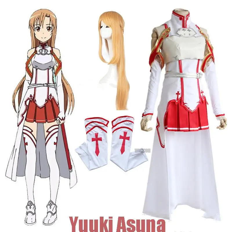 

Anime Sword Art Online Yuuki Asuna Cosplay Costume Wig Necklace Women Uniform Dress SAO Battle Suit Outfits Halloween Costumes