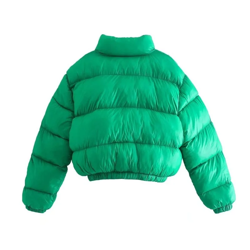 Fall/Winter Fashion Loose High Street Green Cotton Jacket Warm All-match Short Cotton Jacket Women's Stand Collar Short Jacket