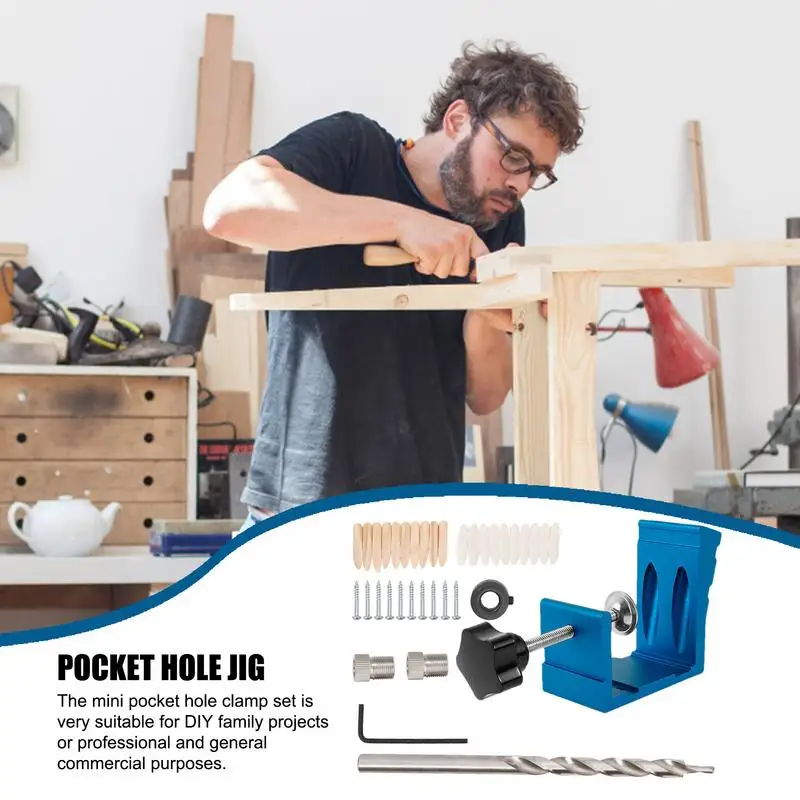 

Dowel Drill Joinery Kit 15 Degree Holes Puncher Locator All-Metal Pocket Screw Jig Woodworking Homemade DIY Carpentry Project